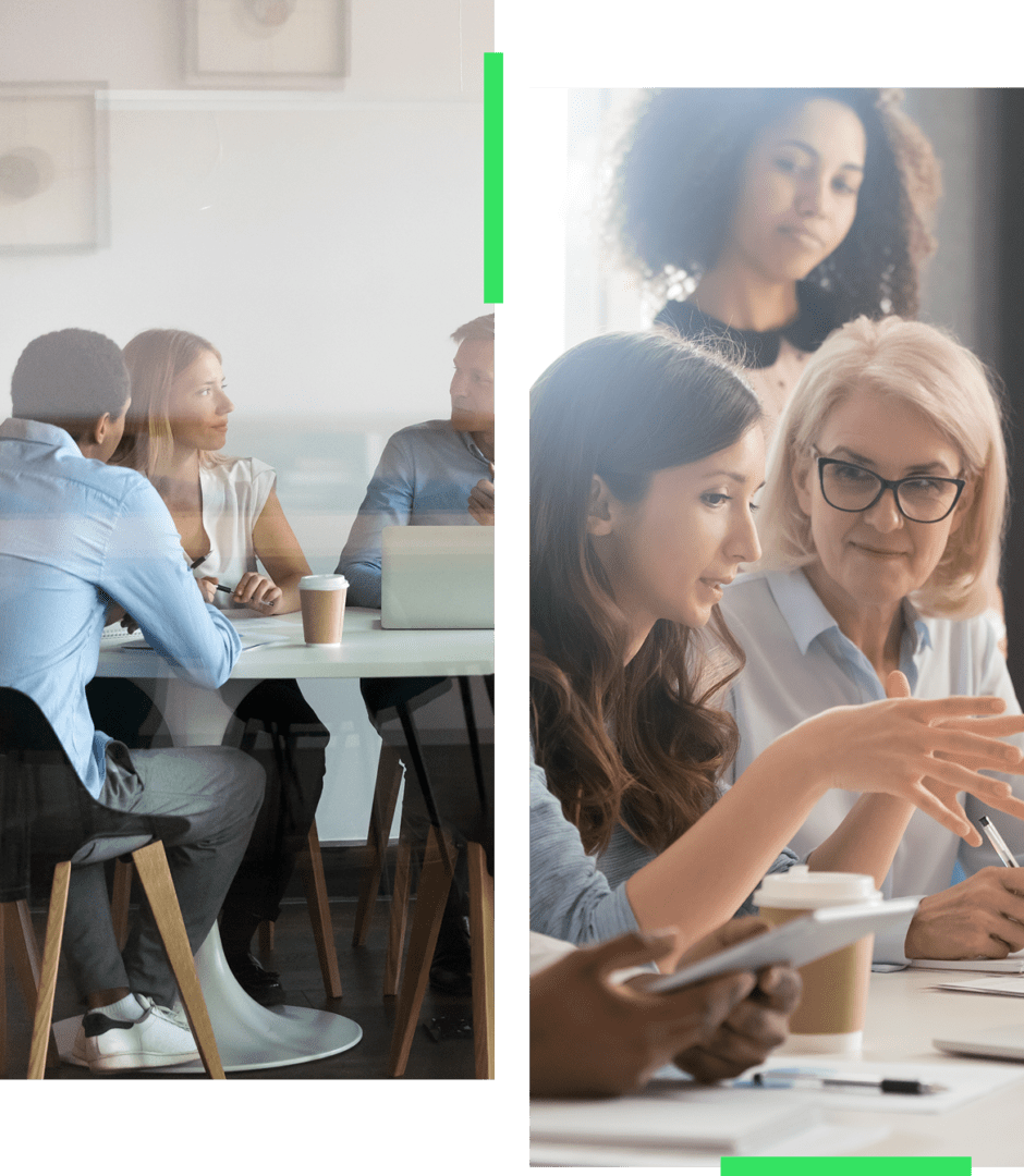 People collaborating in a business meeting.